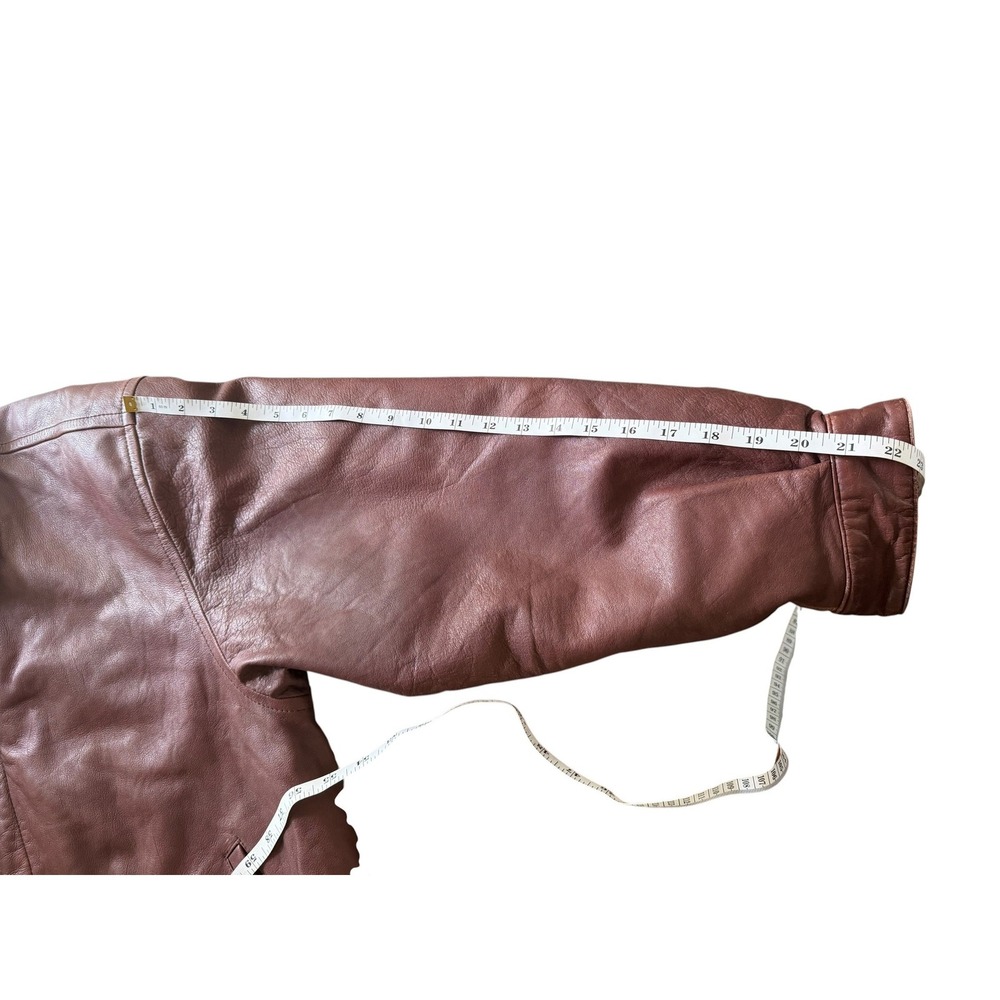 Vintage Merit Awards Mens Brown Genuine Leather Bomber Jacket Large 90s Classic - Picture 12 of 12